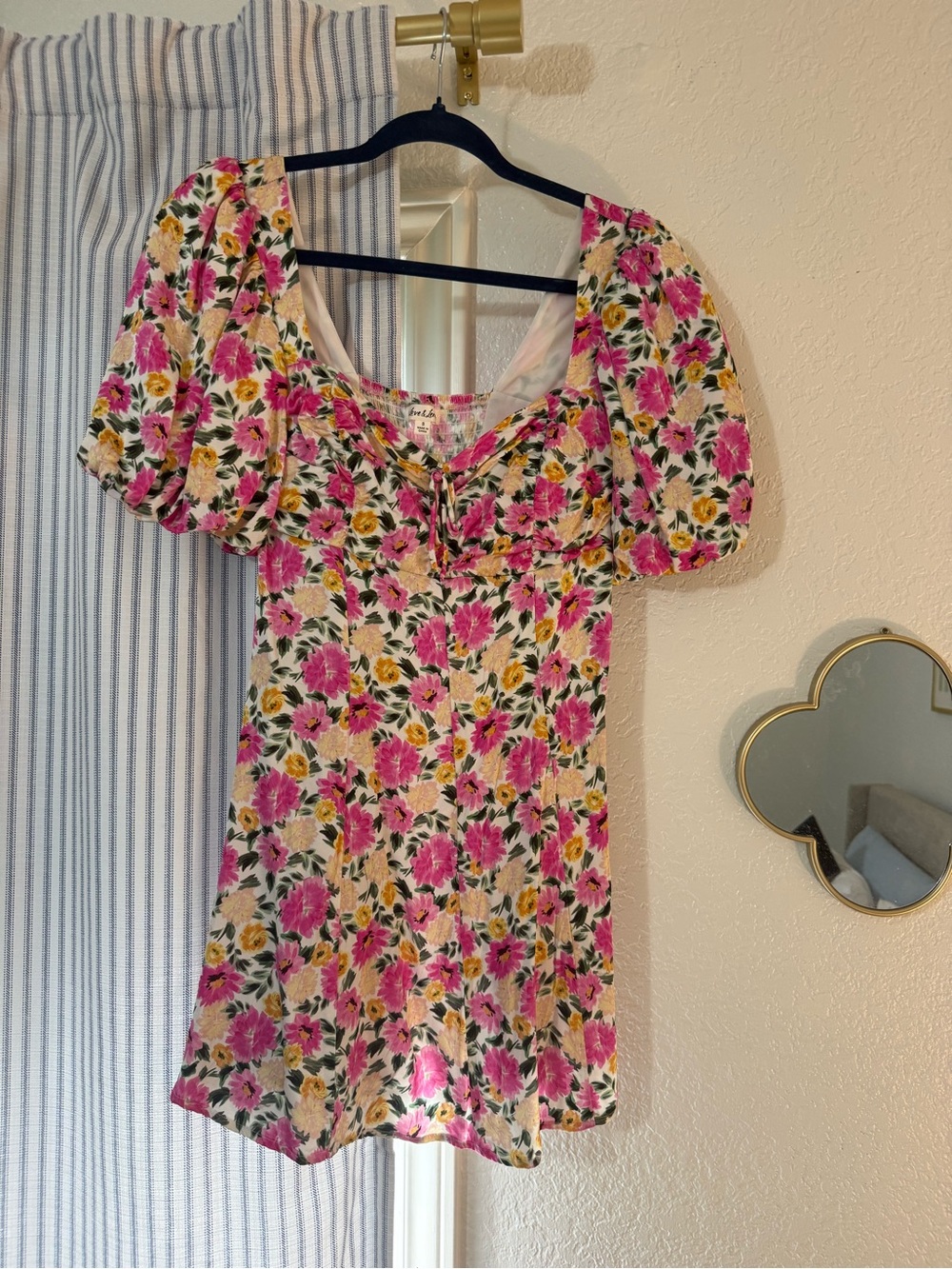 For Love & Lemons Pink and Yellow Floral Puff Sleeve Mini Dress